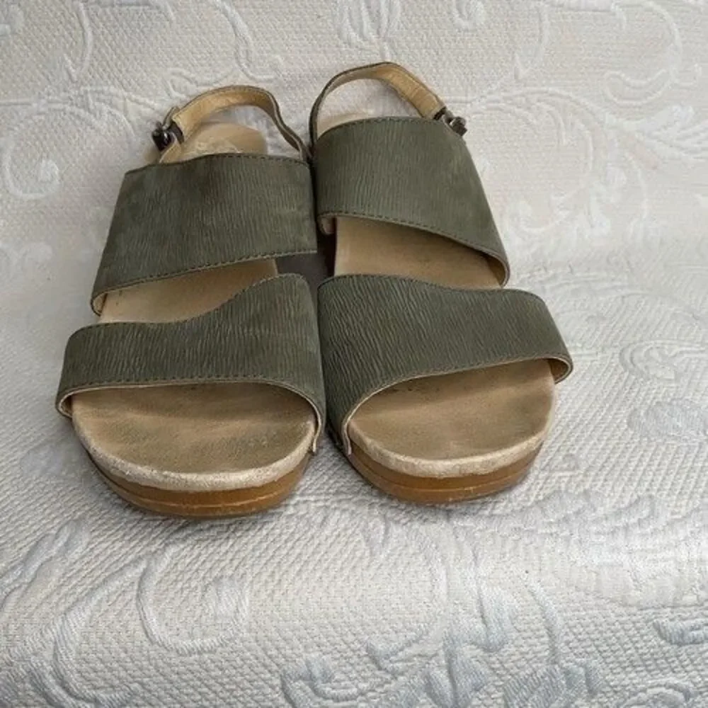 Dansko Tamia‎ Textured Nubuck Leather Wooden Wedge Sandals Women Size 40/US9.5